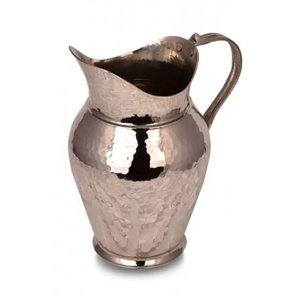 Hand Hammered Ottoman Style Antalya <b>Copper</b> Carafe No:2 for Beverage Service, Surahi NICKEL Color Authentic and Oriental Design - Product Image 2