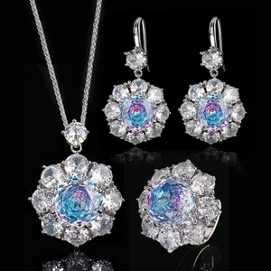 Eco-friendly Copper Alloy Gold Plated Trendy Jewelry <b>Set</b> with Cubic Zirconia Rose Cut Gradient Color Necklace <b>Earrings</b> Ring - Product Image 2