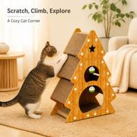 Lit-grattoir pour chat en carton ondulé sur le thème de Noël, idéal pour jouer, se reposer et grimper en intérieur lors des fêtes