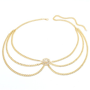 สร้อยคอแฟชั่นแบบหลายชั้นประดับดอกไม้และคริสตัลสีทอง  สำหรับงานปาร์ตี้  ทำจากโลหะผสมสังกะสี - Product Image 3