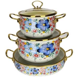 Ensemble de casseroles <span class=keywords><strong>en</strong></span> fonte émaillée ronde avec couvercle <span class=keywords><strong>en</strong></span> verre, logo <span class=keywords><strong>en</strong></span> décalcomanie <span class=keywords><strong>haute</strong></span> température multicolore, vaisselle <span class=keywords><strong>en</strong></span> émail - Product Image 1