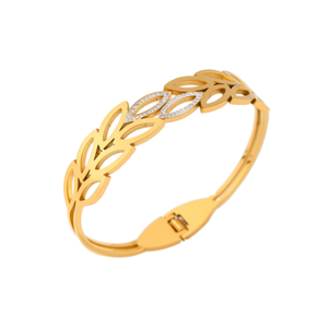 Brazalete en Forma de Hoja Angelina, Chapado en Oro, con Cristales de Estrás, Diseño Hueco, Joyería de Moda para Mujer - Product Image 3