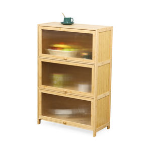 Espositore Autoportante in Bambù con 3 Ante Ribaltabili in Acrilico per Organizzazione e Dispensa - Product Image 1