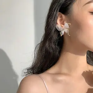 925 Silver Needle Korean Mori Tulle Butterfly Earrings Fashion Temperament Women Jewelry