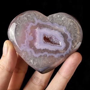 Venta al por mayor de corazón de ágata drusa natural morado y rosa, cristal pulido, tallado de corazón de ágata geoda de melocotón para regalo curativo - Product Image 6