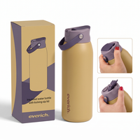 Bouteille d'eau isotherme en acier inoxydable à double paroi avec logo personnalisé, couvercle à bec verrouillable et bouton-poussoir, vente en gros