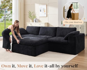 Sofá Seccional de Tres Plazas Lazy Lounge Style Modern Fabric Villa Caramel, Espuma de Alta Densidad, Comprimido al Vacío, Tamaño Estándar, Cloud - Product Image 1