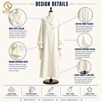Fabricant de vêtements musulmans, sur mesure OEM ODM, Blazer Abaya haut de gamme pour femmes, à revers, boutonné devant, manteau long blanc, vêtement d'extérieur modeste