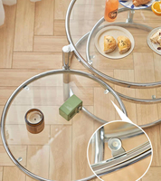 Table de café ronde en verre et acier inoxydable, meuble de salon d'appartement, design moderne, forme circulaire, gris argent