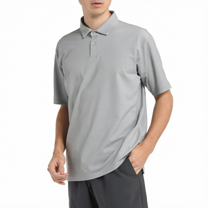 Polo à manches courtes gris pour homme, respirant, tricoté, couleur unie, style décontracté, coupe classique - Product Image 1