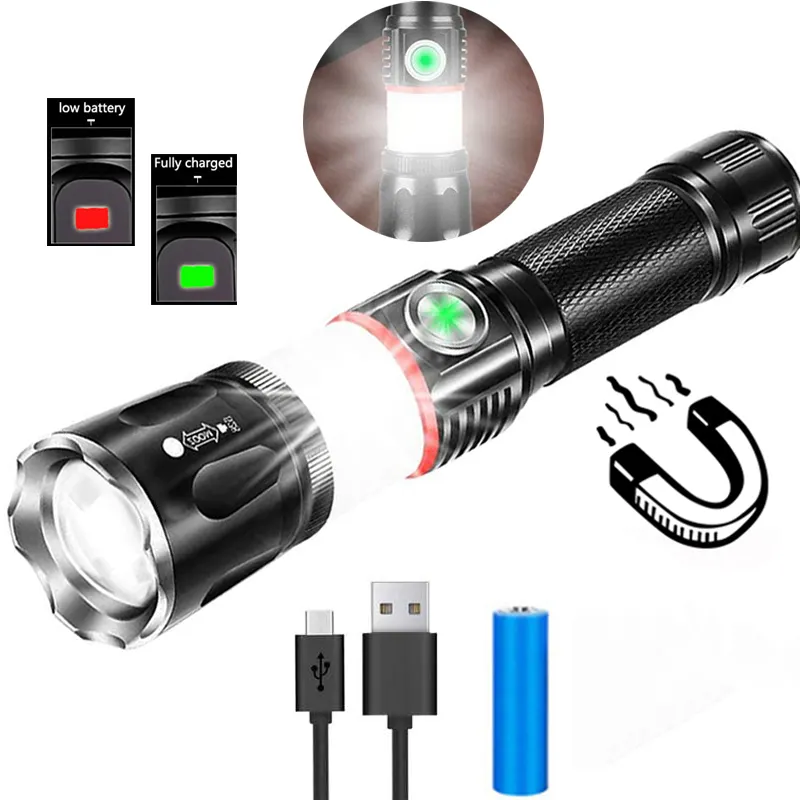 Новый Тип Магнит Факел свет водонепроницаемый USB аккумуляторная батарея фонарик факел свет зум COB светодиодный фонарик