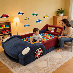 Lit <span class=keywords><strong>de</strong></span> voiture pour enfants en tissu moelleux rembourré <span class=keywords><strong>de</strong></span> style moderne, mousse haute densité, barrière <span class=keywords><strong>de</strong></span> sécurité, canapé-lit pour salon et chambre à coucher - Product Image 4
