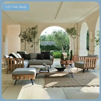 Ensemble de canapé et table basse en teck massif de style nordique en forme de L avec design en corde tressée pour jardin/cour/villa