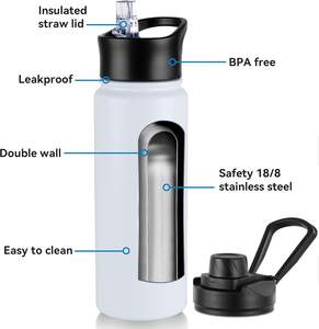 Bouteille d'eau isotherme de 24 oz avec couvercle à paille, en acier inoxydable, à double paroi sous vide, avec couvercle à large ouverture - Product Image 2