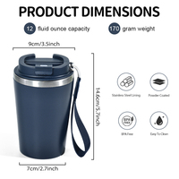 Gobelets de voyage portables 12oz en acier inoxydable avec revêtement extérieur en plastique, compatibles commandes conteneur complètes, tasses à café personnalisées en plastique