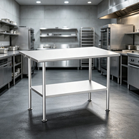 Mesa de Trabajo Resistente de Acero Inoxidable 304 con Patas Redondas y Estante Inferior de Almacenamiento para Uso en Hoteles, Restaurantes y Cocinas