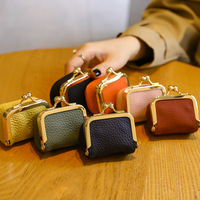 Dompet Koin Mini Kiss Lock Kulit PU Motif Litchi Tas Clutch Kecil Portabel Penyimpanan Earbud Lipstik Dompet Tersedia 7 Warna