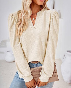 Elegant Women's Casual V Neck Loose <strong>Top</strong> Factory Low-Priced Plus Size Long Sleeve Blouse for Spring &amp; Fall 2025 for Summer - Product Image 2