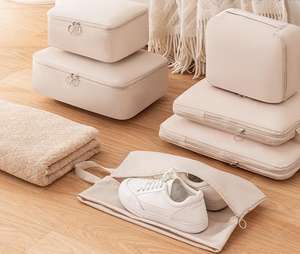 Ensemble de 6 sacs de compression de voyage en tissu mémoire, sacs de rangement portables pour valise, organisateur imperméable pour vêtements - Product Image 5