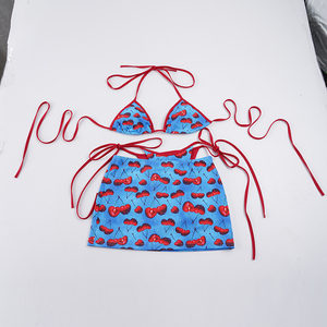 Ensemble Bikini Y2K sexy imprimé cerise pour femmes, maillot de bain Triangle à lacets, vêtements de plage pour vacances d'été, ensemble esthétique deux pièces - Product Image 6