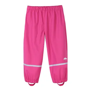 Милые розовые дождевые брюки для девочек, непромокаемые дождевые брюки из искусственной кожи для детей, уличные ветрозащитные дождевые брюки