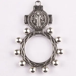 가톨릭 금속 묵주 빈티지 종교 성 베네딕토 반지기도, 반지 모양의 펜던트