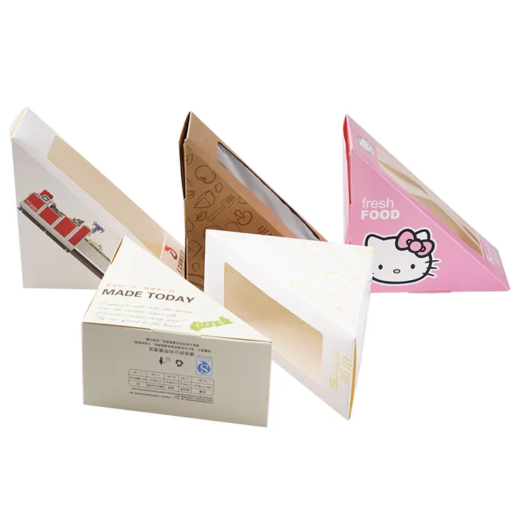 Eenmalige Driehoek Cakebox Sandwich Kaas Pizza Slice Box Gebakken Verpakking Kraft Papier Karton Met Doorzichtig Venster