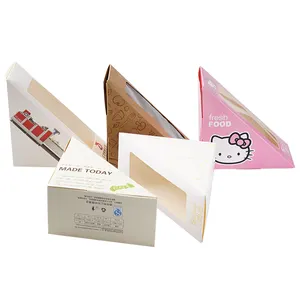 Boîte à gâteau triangle en papier kraft une fois, boîte de tranches de sandwich, fromage, pizza, emballage au four, avec fenêtre en PVC