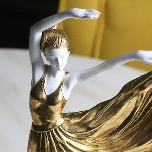 Redeco Resin Art Lady Figure Home Decorative Accents New Product Golden Dance Girls Statue