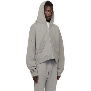 Custom 500gsm Heavy Weight <b>Men's</b> Hooded <b>Zip</b>-<b>Up</b> Breathable Oversized Boxy Crop <b>Top</b> Autumn Season Silk Screen Printed - Product Image 2