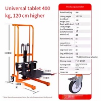 Forklift Hidrolik Mikro Rumah Tangga 90cm 1.2M Kapasitas 400kg Manual Pallet Fork Universal Wheel Stacker Platform OEM Dapat Disesuaikan