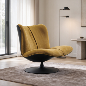 Fauteuil pivotant et ottoman en velours, dossier incurvé, base sur piédestal, pour salon, villa, coin lecture - Product Image 3