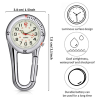 Jam Tangan Analog Quartz Mini Dial Angka Arab Modern Outdoor Custom dengan Klip Carabiner Unisex Kuat Bercahaya Hitam Perak Seng