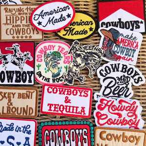 Petits écussons pour chapeaux, personnalisables par presse à chaud, avec logo brodé/tissé/pailleté/chenille, en tissu style Western Cowboy pour casquette de camionneur - Product Image 5