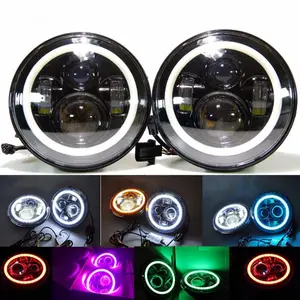 ไฟหน้าฮาโล Led 7 "RGB 12V Atuo,ไฟหน้าไฟ Led วงแหวนควบคุมด้วยแอปโทรศัพท์สำหรับไฟหน้าลำแสงมุมสูงต่ำ