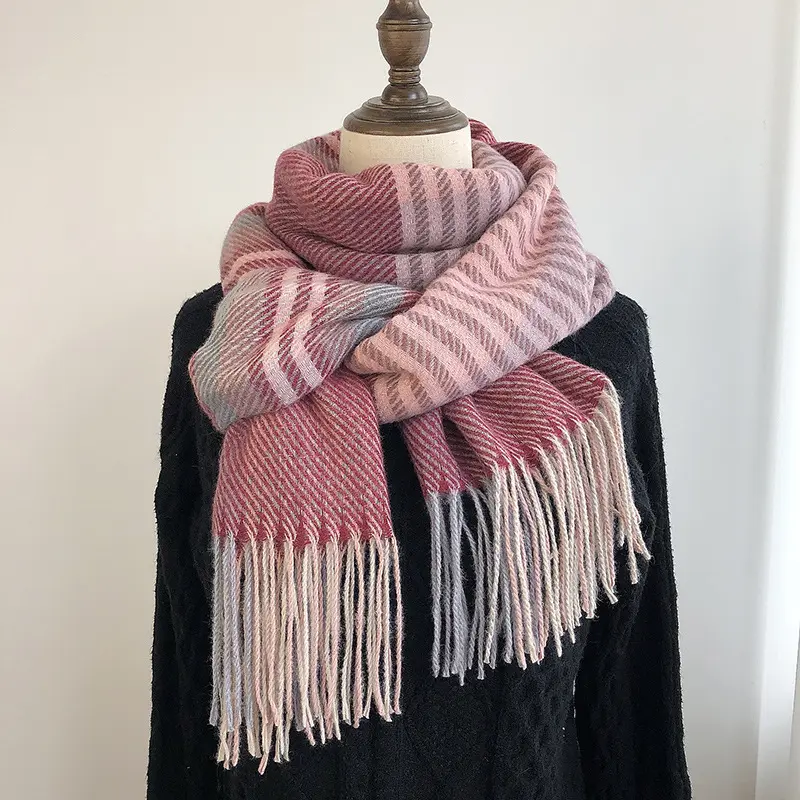 2022 зимний шарф для женщин, шали, модная накидка, полосатые теплые плотные шарфы, теплый женский шарф