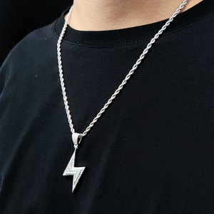 Gioielli di moda Bling Hip Hop ghiacciato fulmineo ciondolo <span class=keywords><strong>argento</strong></span> Gild Mens Cz collana di fulmini - Product Image 4