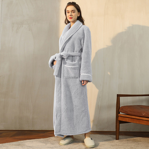Soft Microfiber Sherpa Fleece Sherpa Bathrobe Sleepwear <strong>Pyjamas</strong> Unisex Sweat Steaming Cloth Housecoat Bath Robe for Women <strong>Men</strong> - Product Image 5