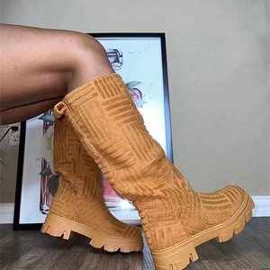 2022 Think Fashion, botas de punto para mujer, colores caramelo, Zapatos altos por encima de la rodilla hasta el muslo con diseño de toalla para otoño y verano - Product Image 6