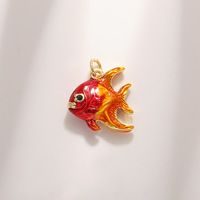 Liontin Ikan Berlapis Emas Enamel Berwarna untuk Pembuatan Perhiasan DIY, Liontin Tembaga Berkualitas Tinggi