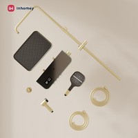Système de douche pluie en laiton finition or brossé de luxe avec barre coulissante, affichage LED, contrôle thermostatique et cartouche céramique
