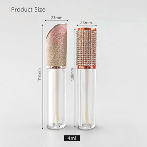 6ml Vente en gros Tubes de brillant à lèvres ronds vides de luxe de 5ml avec paillettes argentées, strass et perles, avec applicateur brosse - Product Image 3