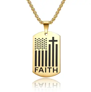 Gold necklace sublimation dog tag necklace faith square cross tag necklace