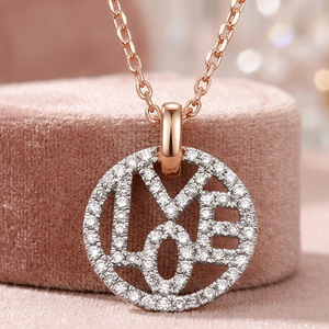 Collier pendentif en or rose avec diamant, motif lettre, taille brillant rond, pour usage quotidien, unisexe, chaîne à maillons de luxe - Product Image 2