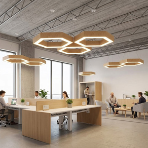 Lampadario Esagonale in Legno di Quercia Naturale Stile Nordico, Lampada a Sospensione a Sei Lati per Arredamento Interno Moderno da Ufficio - Product Image 2