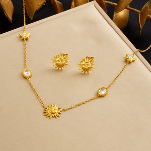 Sun And Star Gold Plated Jewelry <b>Set</b> For Women Everyday Wear Three Piece With Rhinestone Oval Pendant <b>Bracelet</b> Necklace Earrings - Product Image 2
