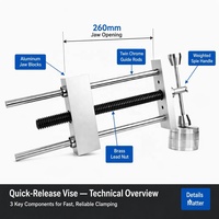 Étau de menuiserie à dégagement rapide MT, entraînement par inertie, en alliage d'aluminium, 0-260 mm, double tige de guidage, roulements UU, fixation sur banc, serrage rapide