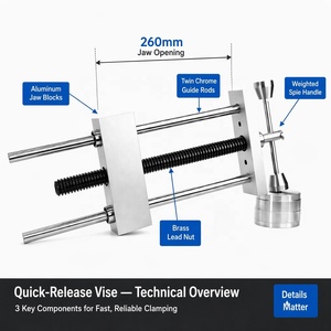 Étau de menuiserie à dégagement rapide MT, entraînement par inertie, en alliage d'aluminium, 0-260 mm, double tige de guidage, roulements UU, fixation sur banc, serrage rapide - Product Image 4