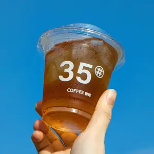 Custom LOGO Print Plastic Cup Disposable Ice Coffee Cold Cup PET Low MOQ With Lids