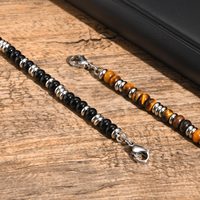 Bracelet perlé pour homme en onyx noir et œil de tigre, bijoux anti-ternissement, cadeaux, bracelet perlé fait main en acier inoxydable